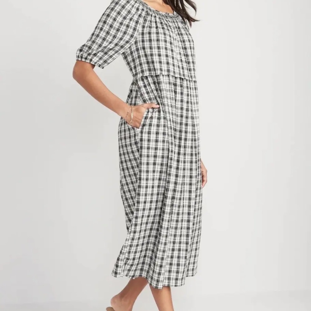 Old Navy Black and White Plaid Midi Dress